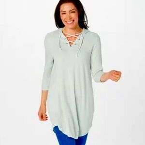 Kookaburra by UGG Pale Mint Green Oversize Hoodie Lace Up Front Tunic Top Sz 1X